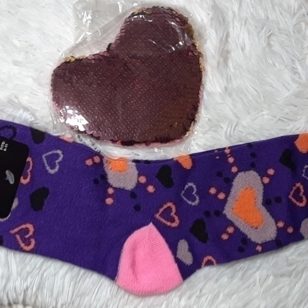 ☄Lovley Socks & Sequin Heart Coin Pouch Set